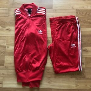 Adidas Track Jacket & Pants, Red